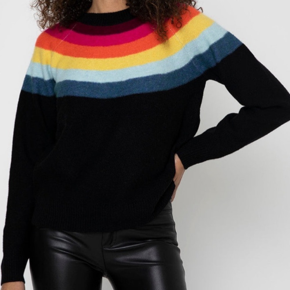 27 MILES MALIBU ATHENA Rainbow Wool/Cashmere Blend Crewneck Sweater XS Black